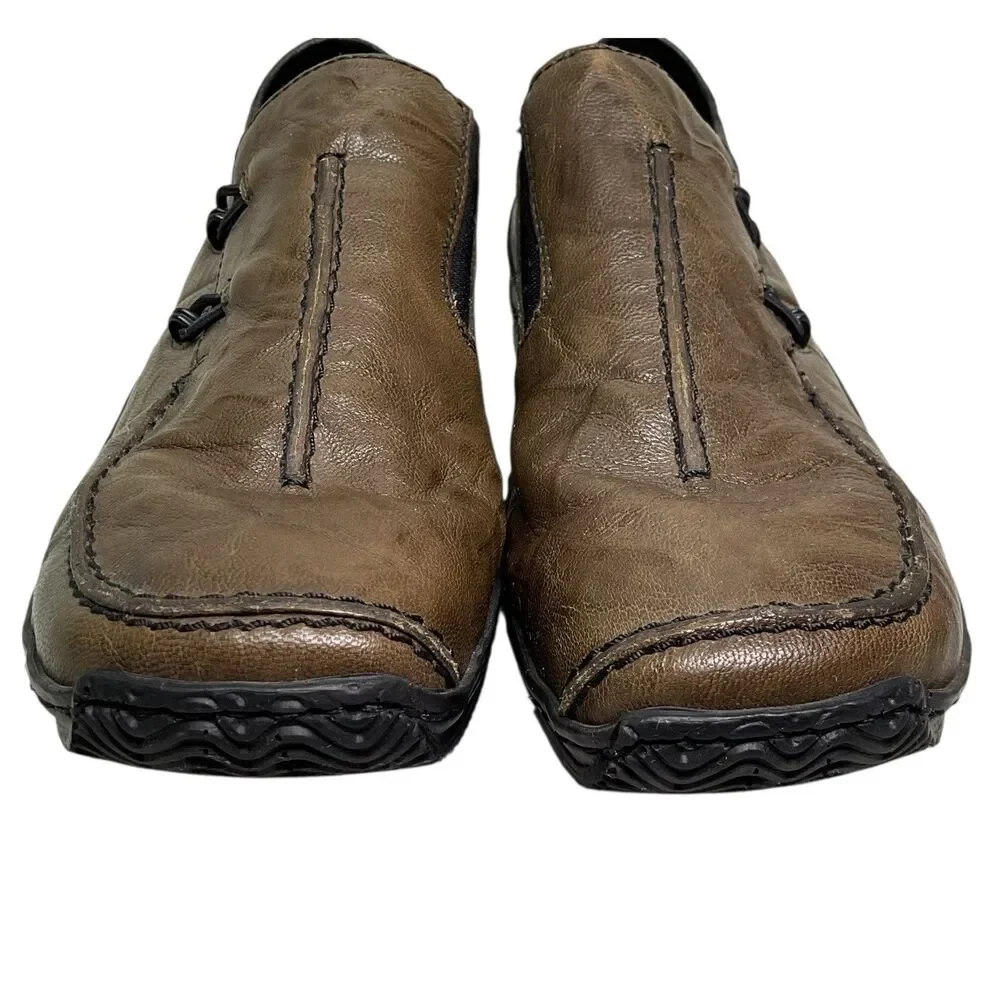 Rieker Women’s 38 EUR 7.5 US Antistress Brown Leather Slip On Driving‎ Loafers
